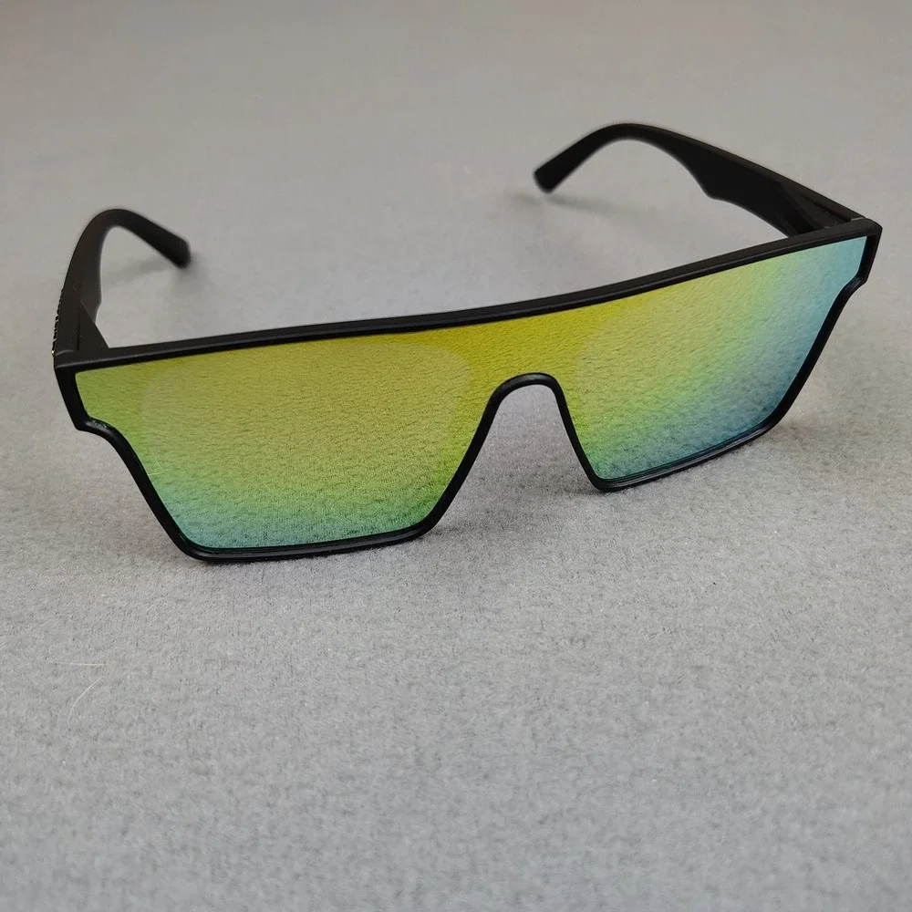 Men Sunglasses Square Frame‎ Mirrored Lens Green Yellow Biker Boating Shades New